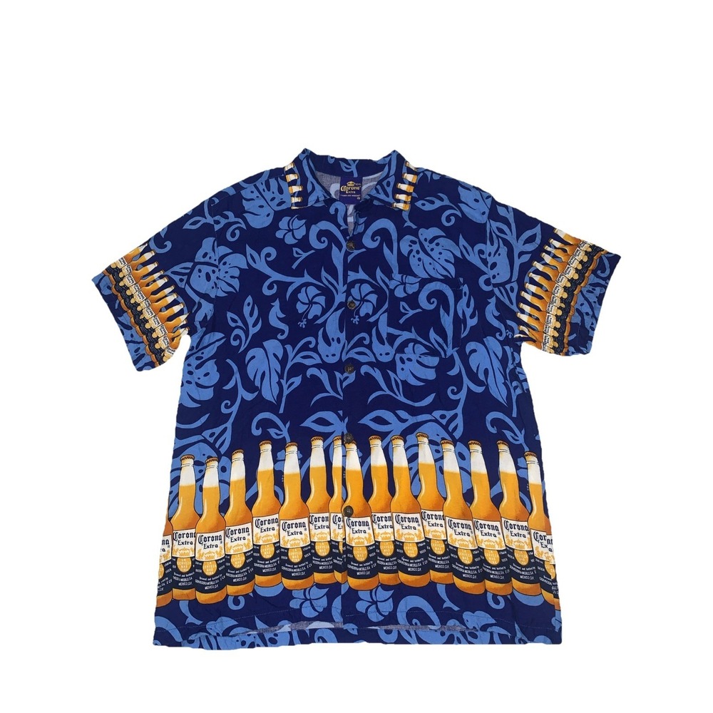 Corona Extra Hawaiian Shirt Mens XL Blue Short Sleeve Button Up Beer Beach